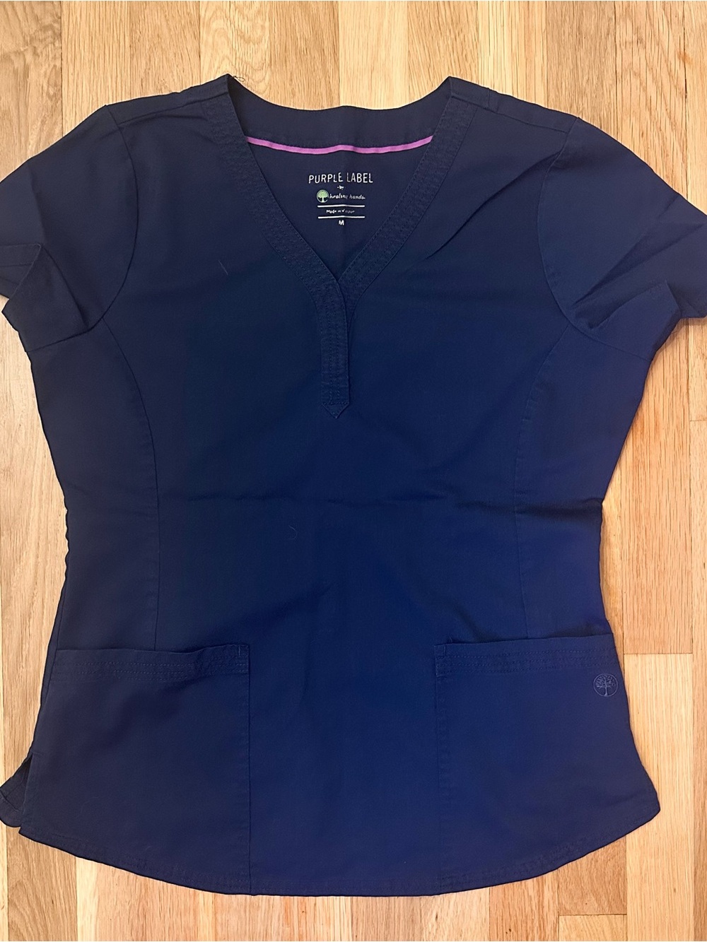 Purple Label Women's Navy V-Neck Short Sleeve Top